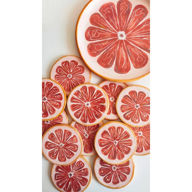 Pink Grapefruit Coasters by Federica Massimi, Set of 6 For Sale - Image 4 of 8