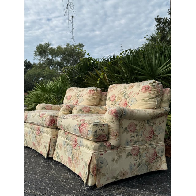 Pair of Thomasville Floral Overstuffed Lounge Chairs For Sale In Tampa - Image 6 of 12