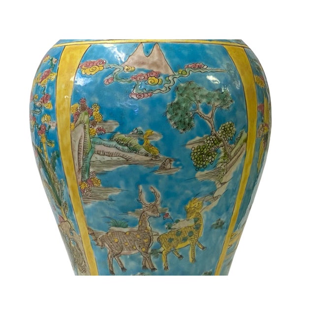 Chinese Porcelain Blue Base Fengshui Animals Graphic Decor Vase For Sale In San Francisco - Image 6 of 11