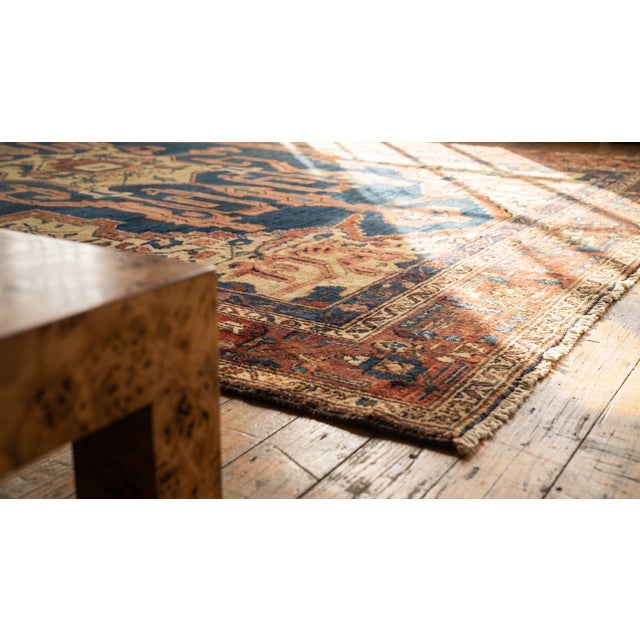 1870s Blue Navy Medallion Tribal Antique n.w. Persian Bakshaiesh Rug 9' X 12' Handknotted Wool Carpet For Sale - Image 18 of 18