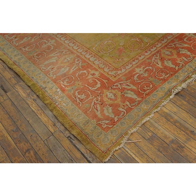 Exquisite Chartreuse Background With Medallion Design Antique Turkish Oushak Rug For Sale In New York - Image 6 of 6