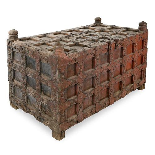 Large Wooden and Metal Chest with Red Patina For Sale - Image 4 of 11