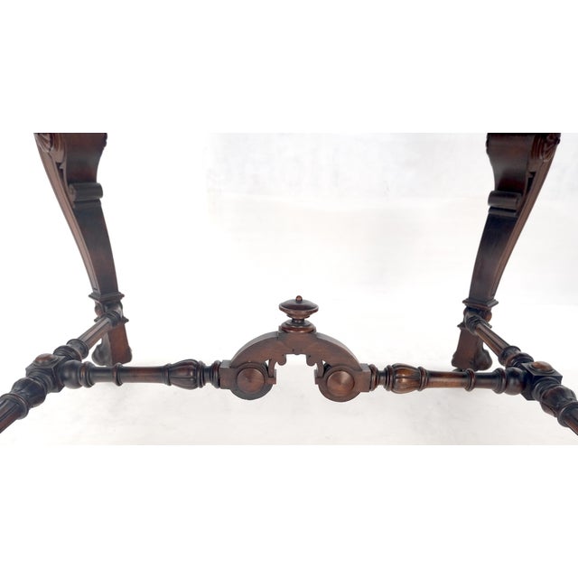 Carved Lion Face & Foot Legs Renaissance Revival Inlaid Walnut Center Table MINT For Sale - Image 6 of 16