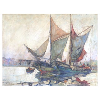 Elie Bernadac, Tartanes, Calme du soir, 1967, Oil on Wood For Sale