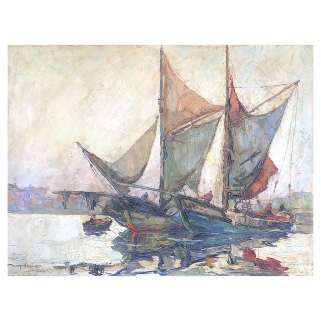 Elie Bernadac, Tartanes, Calme du soir, 1967, Oil on Wood For Sale