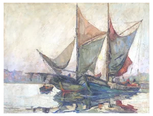 Elie Bernadac, Tartanes, Calme du soir, 1967, Oil on Wood