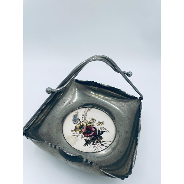 Silver Vintage Decorative Metal Basket, 1945 For Sale - Image 8 of 9