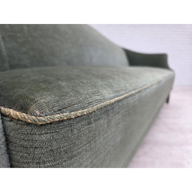 1960s 3-Seater Danish Sofa in Green Furniture Velour, 1960s For Sale - Image 5 of 15