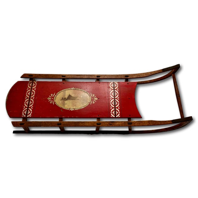 Outstanding Late 19th Century Antique American Hand Painted Steam Bent Oak Childs Snow Sled For Sale - Image 10 of 18
