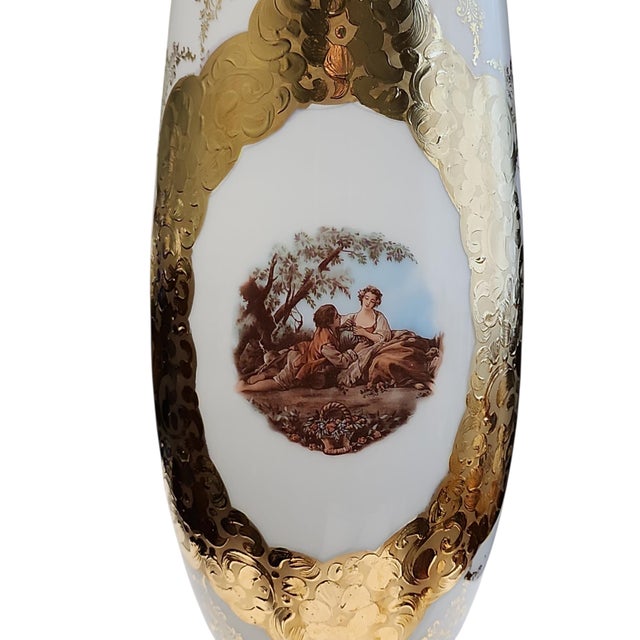 Fabulous Victorian era, French opaline art glass large vase in excellent condition. 24kt gold gilding surrounding hand...