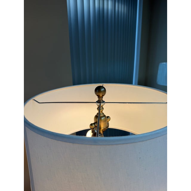 Art Deco Fluted Brass Table Lamp With Linen Shade For Sale - Image 4 of 8