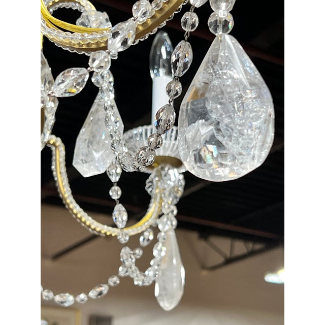 Vintage Empire Style Brass and Rock Crystal Six Light Chandelier For Sale - Image 13 of 18