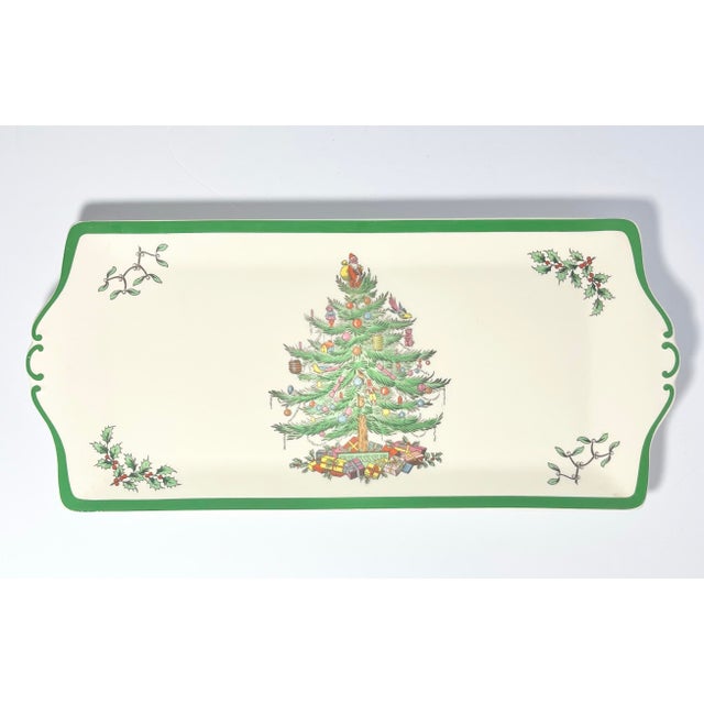 1980s Spode “Christmas Tree” 7-Piece Ceramic Dinnerware Serving Hostess Set For Sale - Image 5 of 12