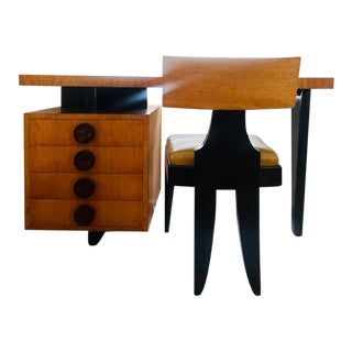 Andrew Szoeke Signed 1940's Inlaid Desk and Chair For Sale