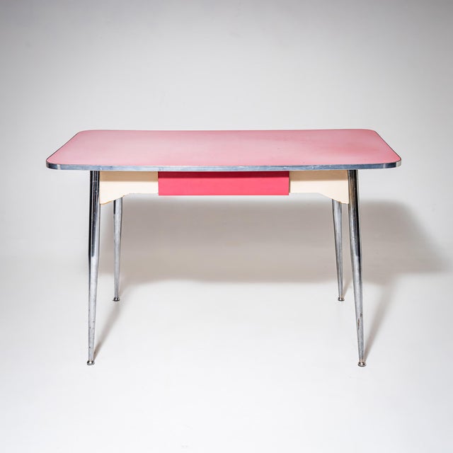 Green Pink Formica Dining Set of Table and Chairs, Italy, 1960s, Set of 7 For Sale - Image 8 of 12