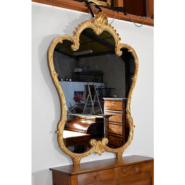 Antique Golden Wood Mirror in Louis XV Style For Sale - Image 3 of 18