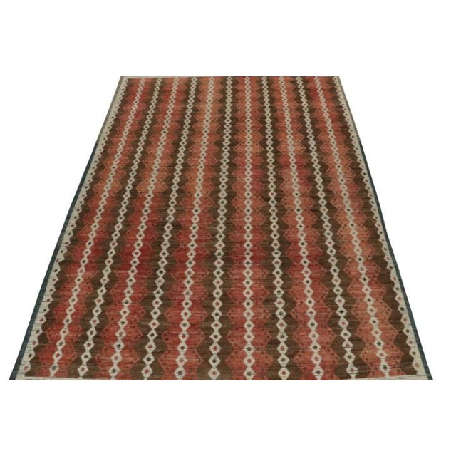 Modern Rug & Kilim's Moroccan-Inspired Rug With Brown, White and Red Geometric Stripes For Sale - Image 3 of 7