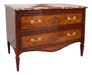 Antique Louis XVI Neapolitan Chest of Drawers in Exotic Woods with Marble Top