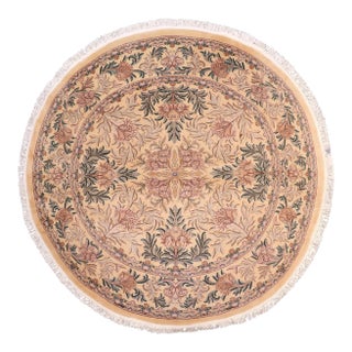 Shabby Chic 1990's Medallion Tulip Pak-Persian Gold/Pink Wool Round Rug- 8'2'' X 8'3'' For Sale