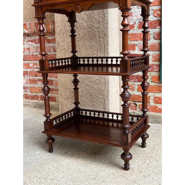 Brown Antique English Display Cabinet Narrow Bookcase Étagère Glass Walnut C1920 For Sale - Image 8 of 18