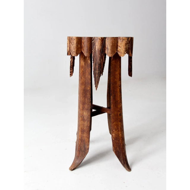 Wood Antique Tramp Art Palm Frond End Table For Sale - Image 7 of 12