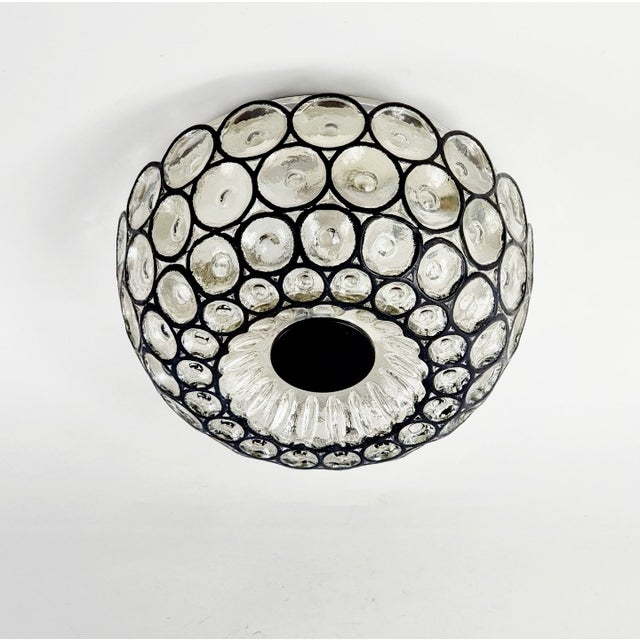 Large mid-century modern glass ceiling mount fixture by Limburg, Germany's leading glasswork, renowned for its premium &...