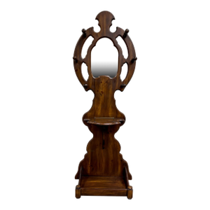 Antique Victorian Style Oak Hall Stand Hall Tree With Mirror and Hooks