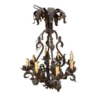 Late 20th Century Wrought Iron Oxidized Tin Electrified Candelabra Chandelier For Sale