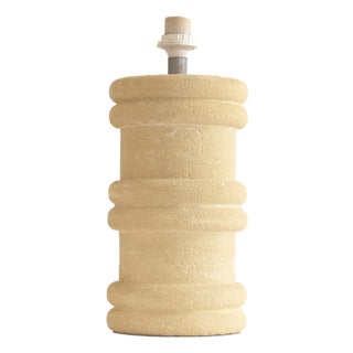 Cylindrical Table Lamp in Beige Hand-Carved Stone by Pierre-Albert Tormos, 1970s For Sale