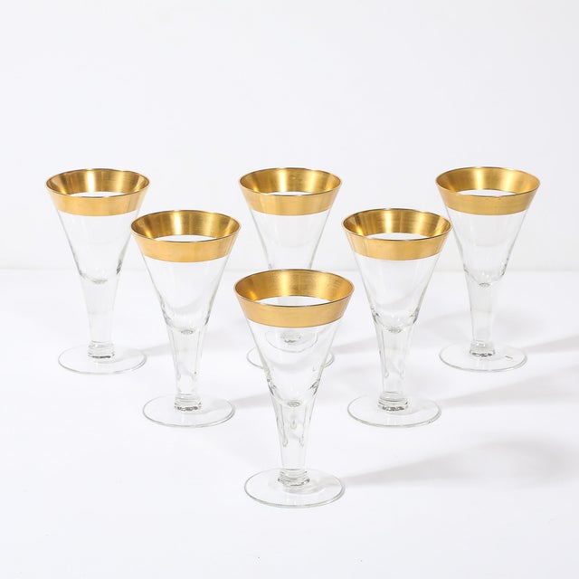 Dorothy Thorpe Set of 6 Mid-Century Modernist Gilt Rimmed Wine Glasses by Dorothy Thorpe For Sale - Image 4 of 14