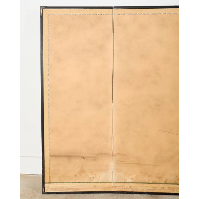 Japanese Japanese Meiji Four Panel Screen Wild Geese Over Reeds For Sale - Image 3 of 12