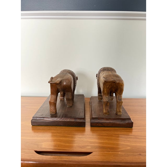 Mid 20th Century Vintage Carved Buffalo or Bison Sculpture s.l. Mitchell - Set of 2 For Sale - Image 5 of 8