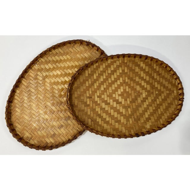 Chinoiserie Woven Wicker Nesting Tray Pair For Sale - Image 3 of 7