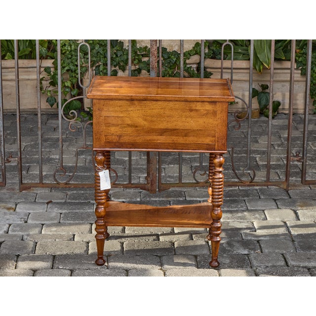 Wood Midcentury English Walnut Side Table with Drawers and Turned Legs For Sale - Image 7 of 10