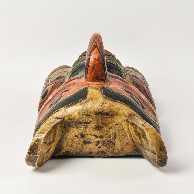 Orange Large Pacific Northwest Coast Indigenous Art Style Carved Totem Wall Hanging For Sale - Image 8 of 16