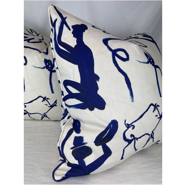 Transitional Kelly O'Neil "Pablo" in Indigo on Bone 22" Pillows-a Pair For Sale - Image 3 of 3