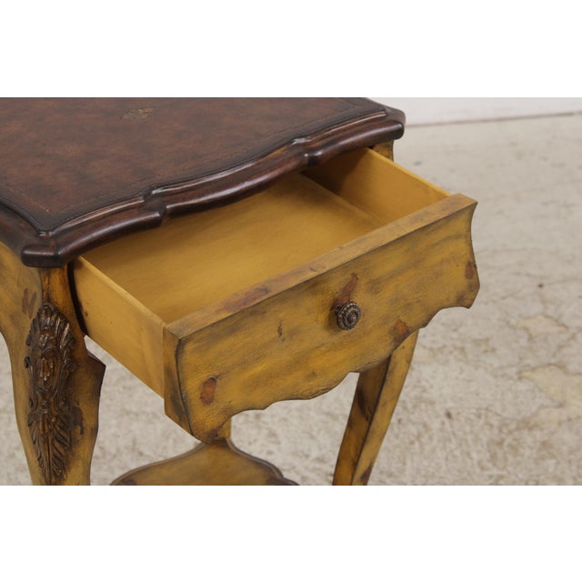 1980s Maitland Smith Leather Top Table Nightstand For Sale - Image 5 of 18