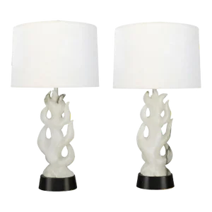 1950s Pair of Italian Mid-Century Maurizio Tempestini Alabaster Lamps, Unmarked