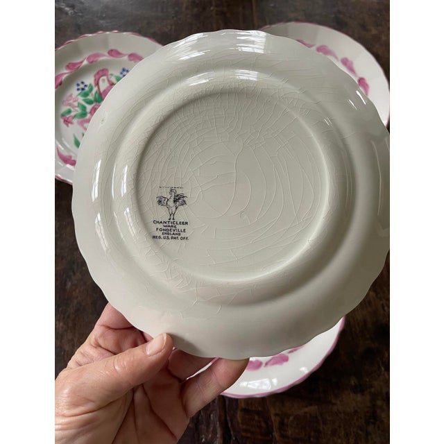 Set of Four (4) Pink English Chanticleer Fondeville England 7 7/8” Plates For Sale - Image 4 of 9