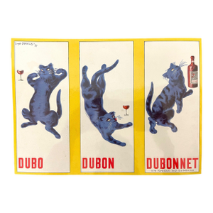 French Dubonnet Advertising Poster Print With Blue Cat Design, 1937 D'Ornellas.