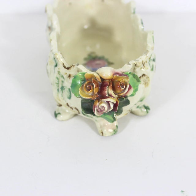 Vintage 1930’s Italian Renaissance Faïence hand painted ceramic jardinière or planter with a carved pierced edge and...
