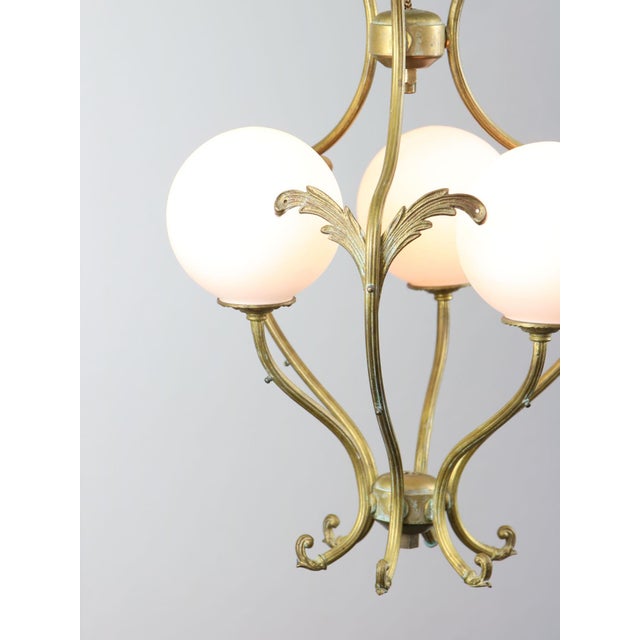 Metal Antique Italian Brass and Opaline Chandelier For Sale - Image 7 of 17