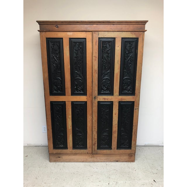 Vintage Carved Pine With Black Doors Chairish