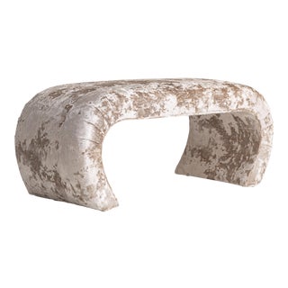 1980s Karl Springer Style Waterfall Bench in Cream Crushed Velvet For Sale