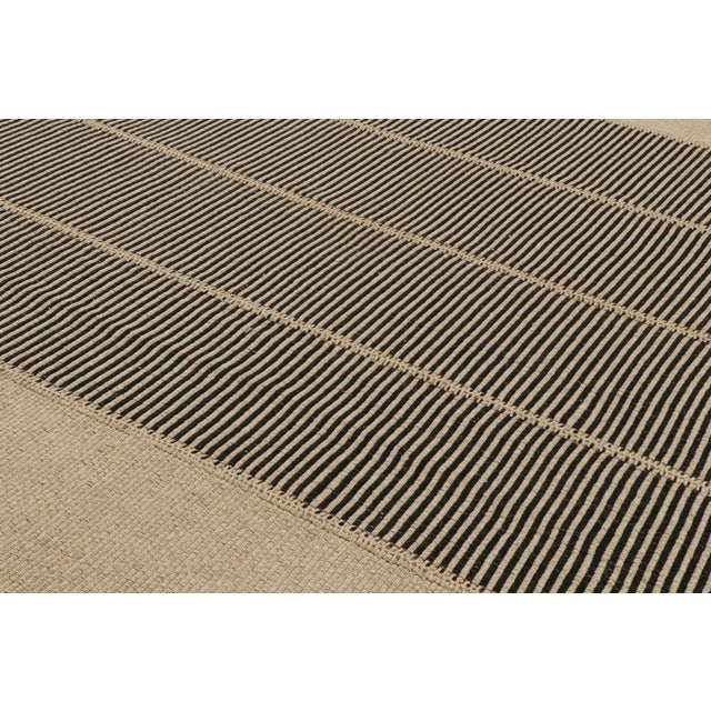 Late 20th Century Rug & Kilim’s Contemporary Kilim in Black and Beige Textural Stripes For Sale - Image 5 of 7