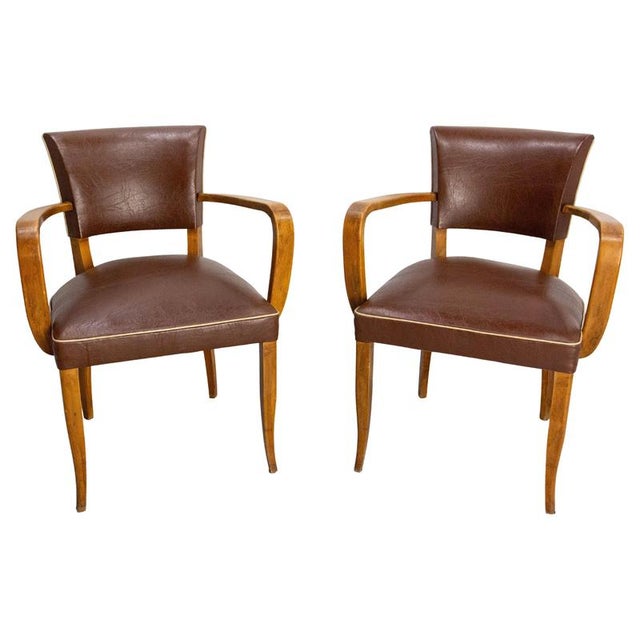 Art Deco French Bridge Chairs in Brown Faux-Leather, 1930s, Set of 2 For Sale - Image 16 of 16