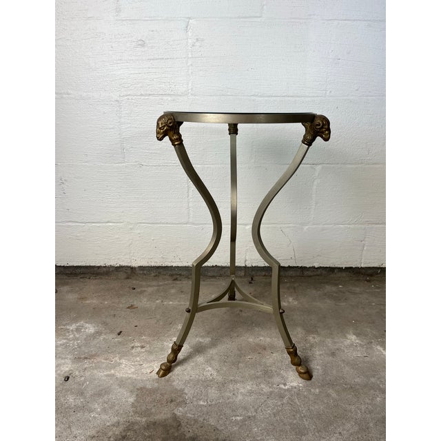 High Quality Italian Rams Head & Hoof Foot Brushed Steel and Brass Neoclassical Style Gueridon Drink Table with thick...