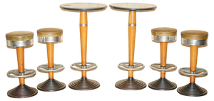 Antique Art Deco High Bar Table & Stools, Set of 3