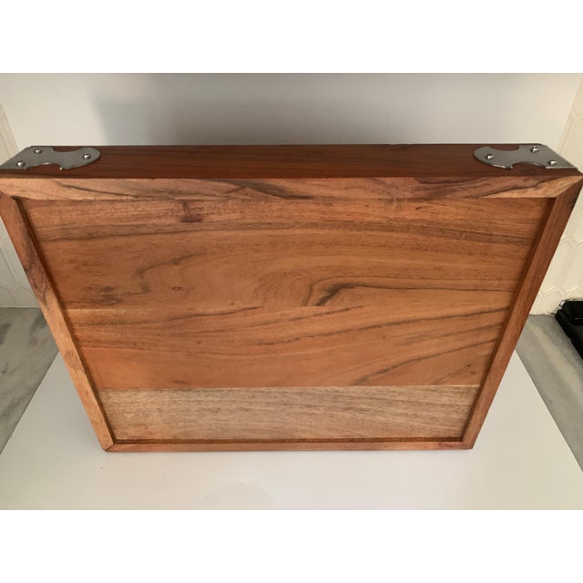 Early 21st Century Wood Tray With Metal Bracket Accents For Sale In Washington DC - Image 6 of 7
