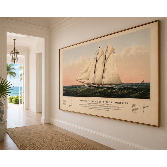 Paper Schooner Yacht of New York, Vintage Art Print Reproduction, 48" X 32" For Sale - Image 7 of 11